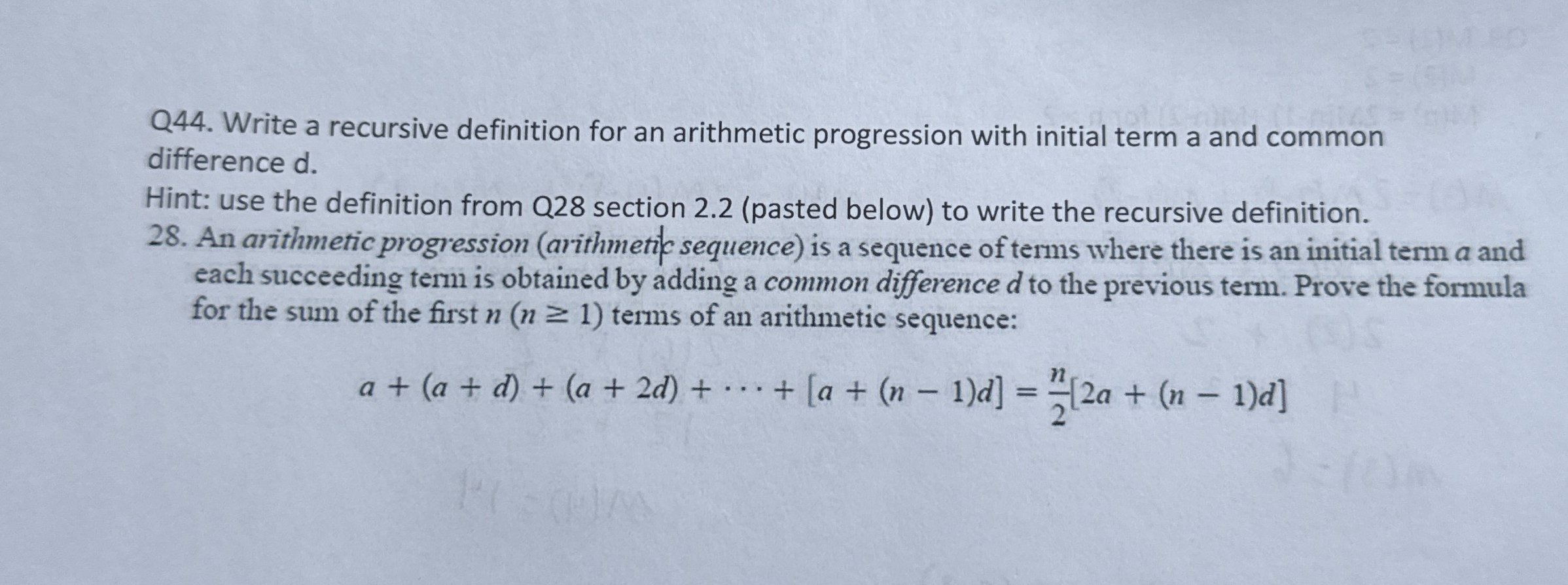 Solved Q44. ﻿Write a recursive definition for an arithmetic