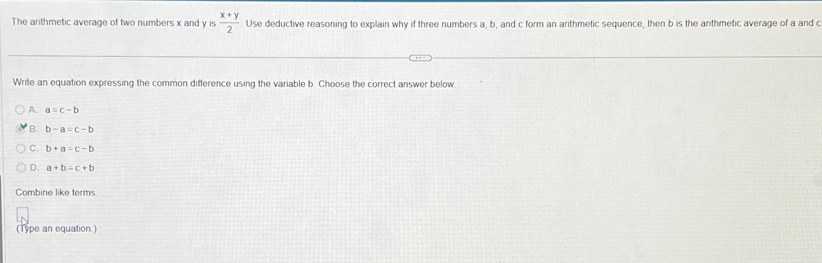 Solved The arithmetic average of two numbers x ﻿and y ﻿is | Chegg.com