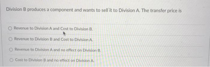 Solved Division B Produces A Component And Wants To Sell It | Chegg.com