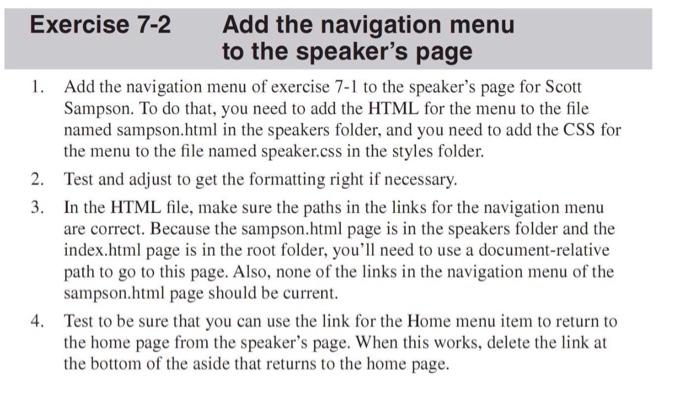 Solved 1. Add the navigation menu of exercise 7-1 to the | Chegg.com