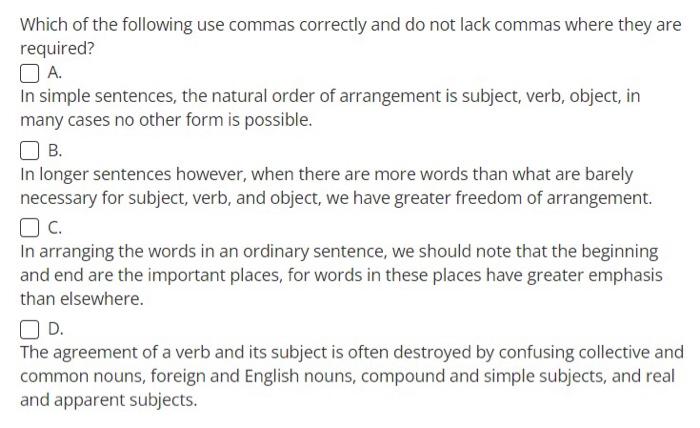 Which Of The Following Use Commas Correctly And Do | Chegg.com