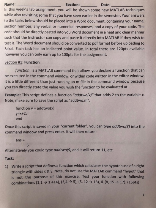 Solved Name: Section: Date: In this week's lab assignment, | Chegg.com