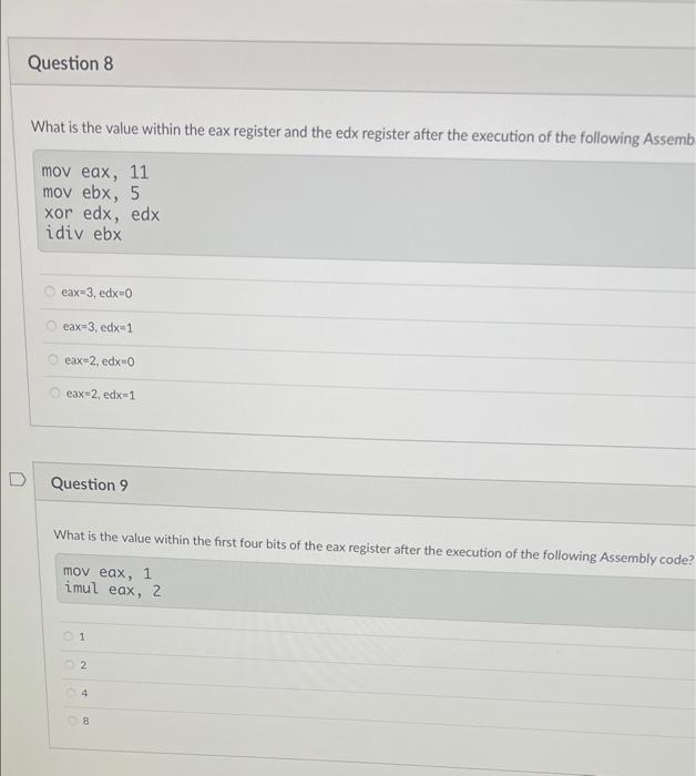 Solved What Is The Value Within The Eax Register And The Edx | Chegg.com