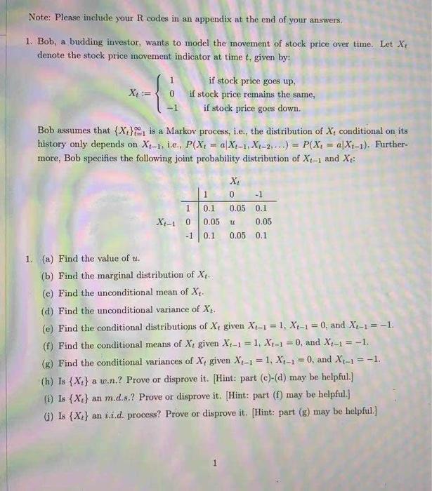 Solved Note: Please include your R codes in an appendix at | Chegg.com