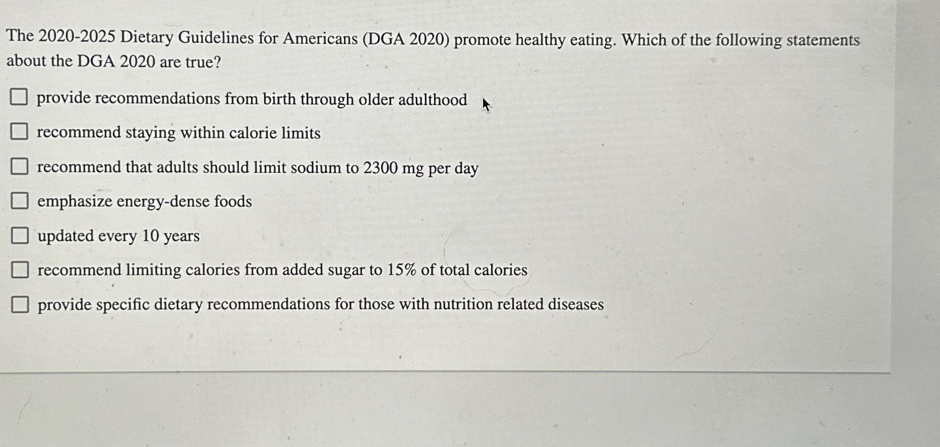 Solved The 2020-2025 ﻿Dietary Guidelines For Americans (DGA | Chegg.com