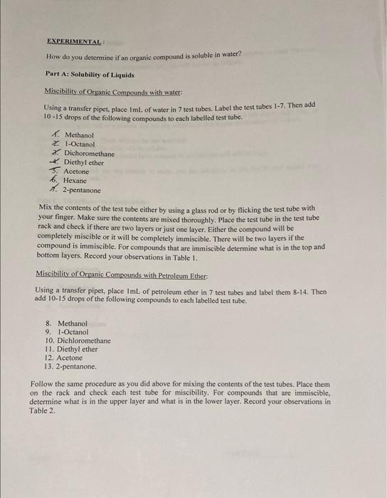 Solved TABLE 2- Solubility of compounds in Petroleum Ether | Chegg.com