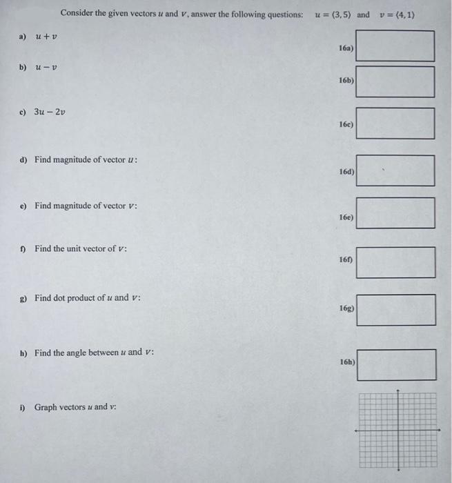 Solved Consider the given vectors \\( u \\) and \\( v \\), | Chegg.com