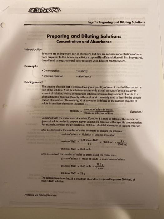 Page 1 Preparing and Diluting Solutions Preparing