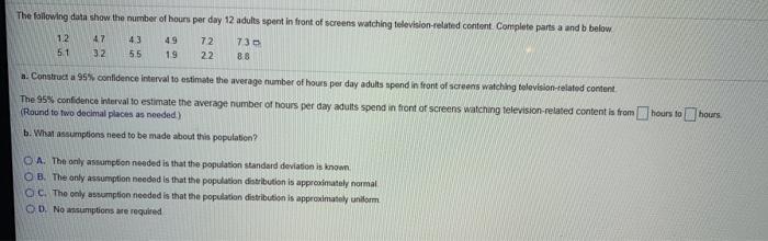 Solved The following data show the number of hours per day | Chegg.com