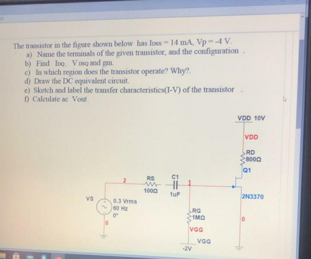 Solved The transistor in the figure shown below has Inss = | Chegg.com