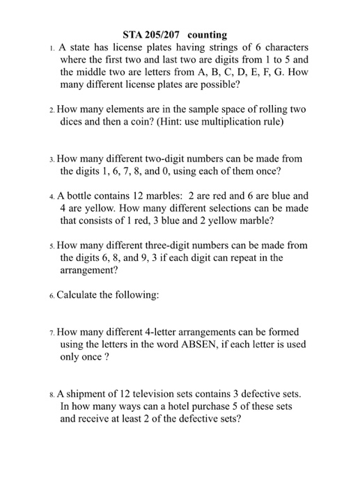 Solved Sta 5 7 Counting 1 A State Has License Plates Chegg Com