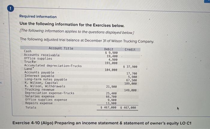 Solved Exercise 4 10 Algo Preparing An Income Statement And 4562