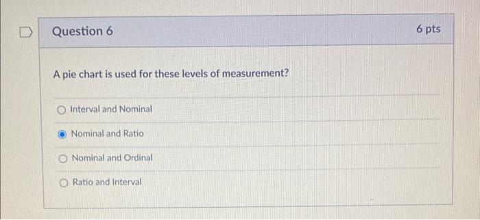 Solved A pie chart is used for these levels of measurement? | Chegg.com