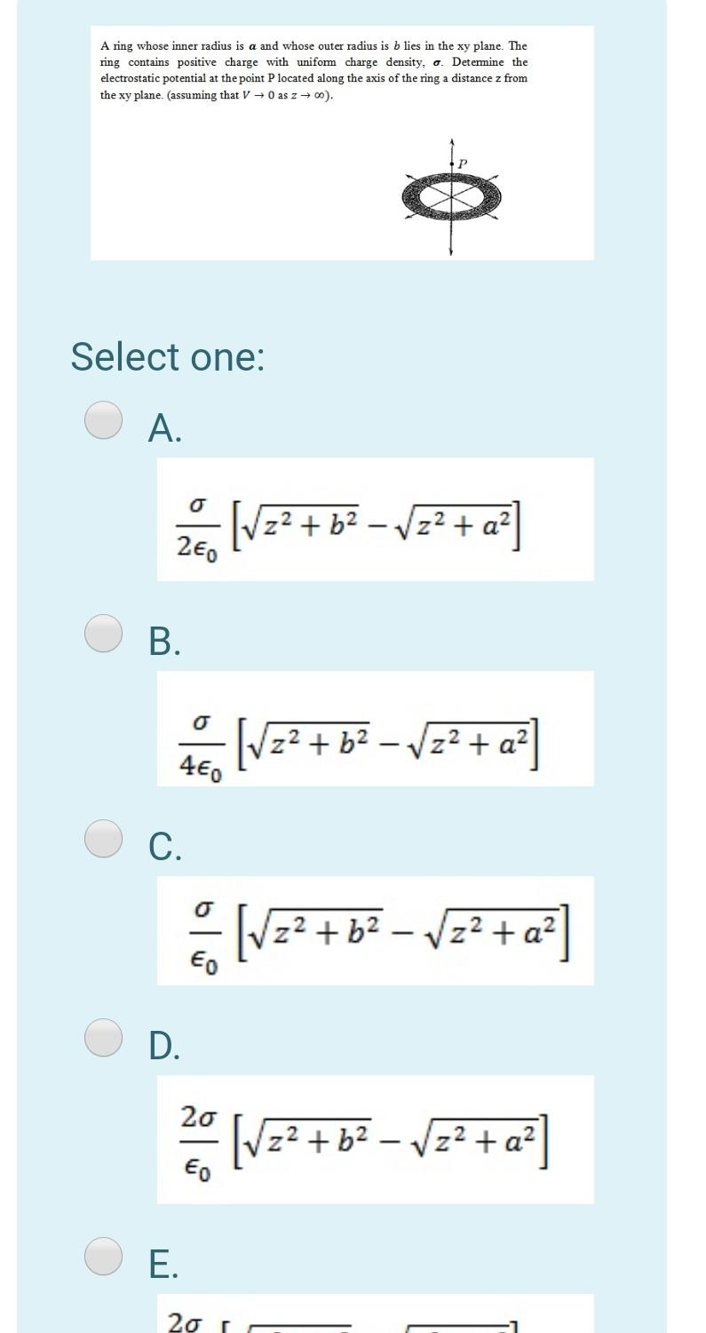 Solved A ring whose inner radius is a and whose outer radius | Chegg.com