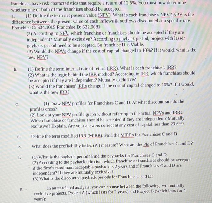 Solved I need answers for questions A-G, where i can be able | Chegg.com
