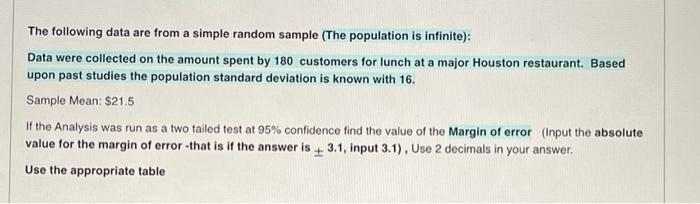 Solved The following data are from a simple random sample | Chegg.com