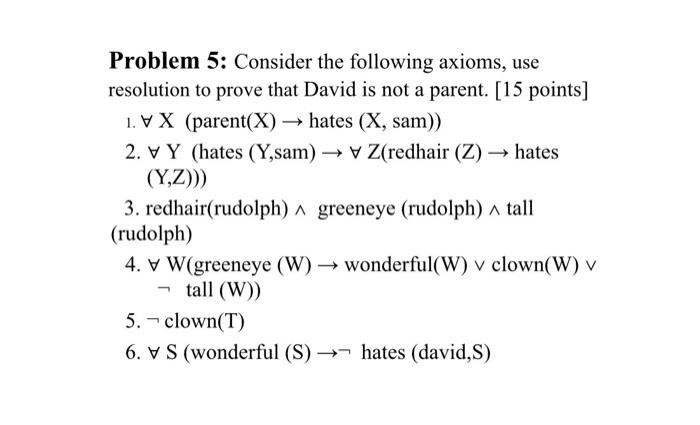Solved Problem 5 Consider The Following Axioms Use Reso Chegg Com