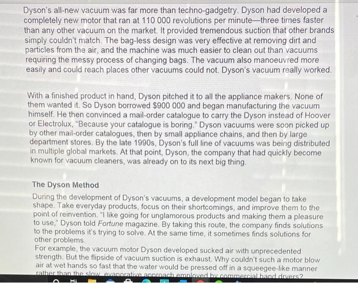 Solved Case Study: Dyson Solving Customer Problems in Ways | Chegg.com