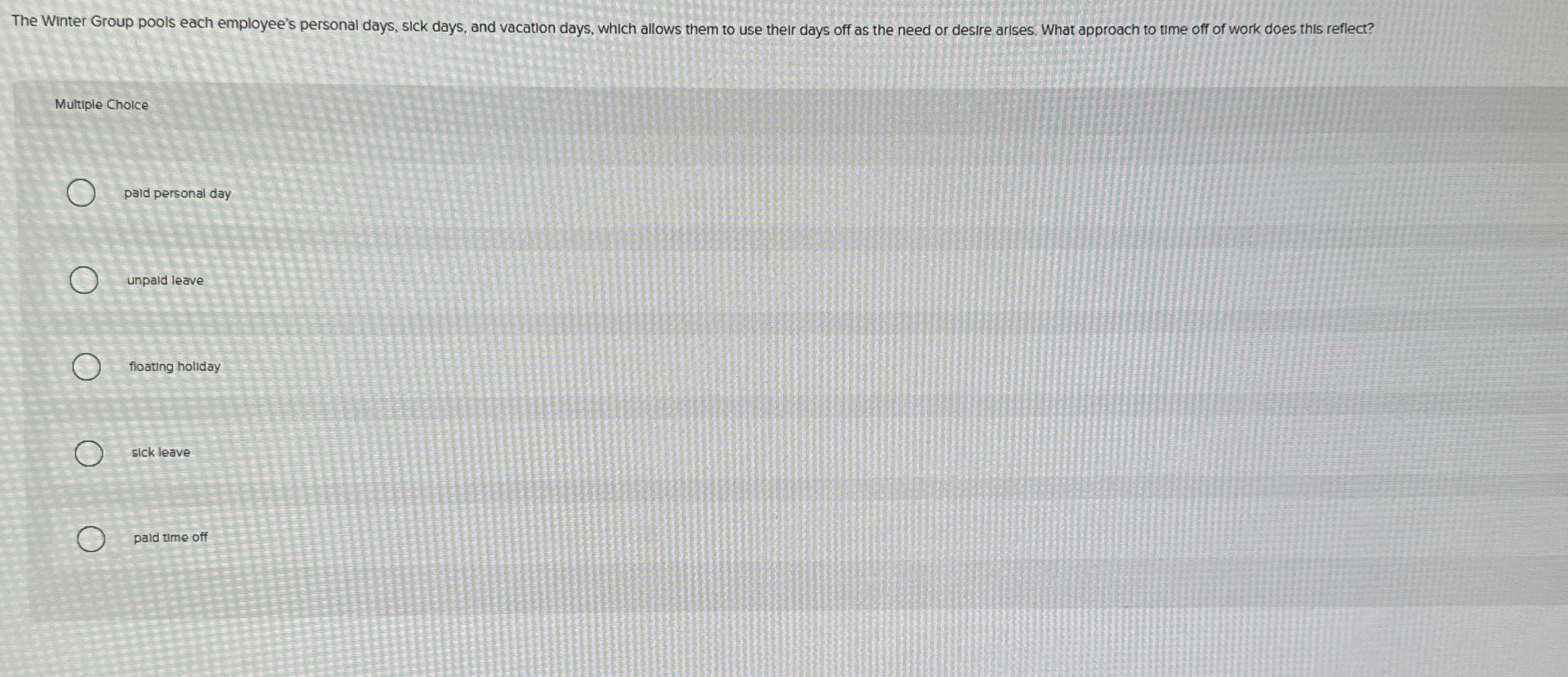 Solved The Winter Group pools each employee's personal days,