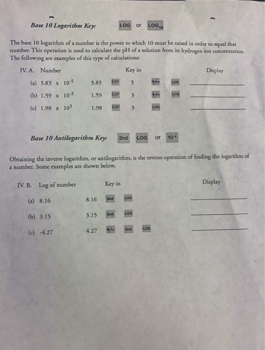 Solved Base 10 Logarithm Key: LOG or LOGO The base 10 | Chegg.com