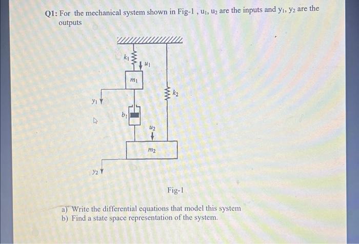 Solved Q1: For the mechanical system shown in Fig-1, u1,u2 | Chegg.com