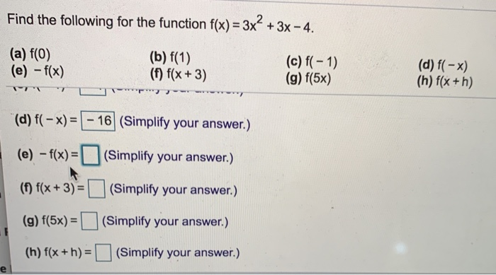 Solved Find The Following For The Function F X 3x 3x 4 Chegg Com