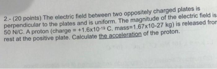 Solved 2.- (20 points) The electric field between two | Chegg.com
