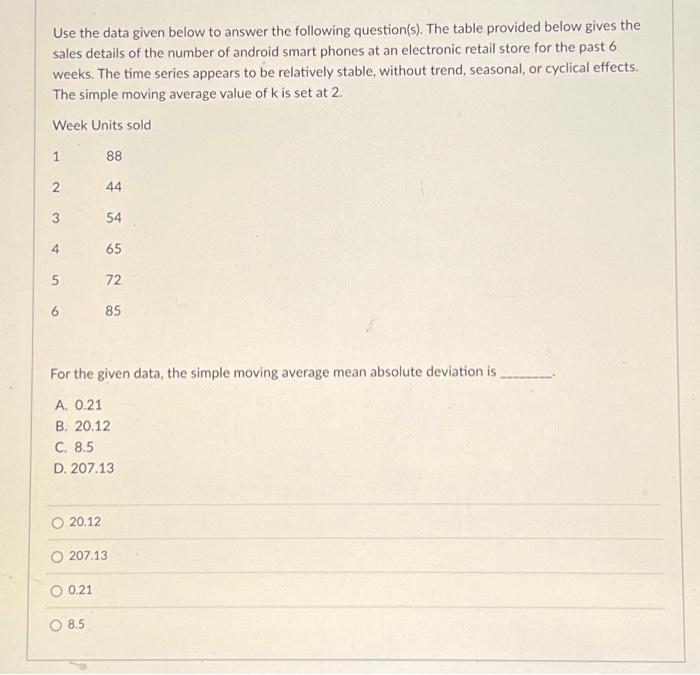 Solved Use the data given below to answer the following | Chegg.com