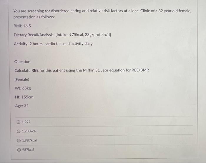 Solved You Are Screening For Disordered Eating And Relative Chegg Com