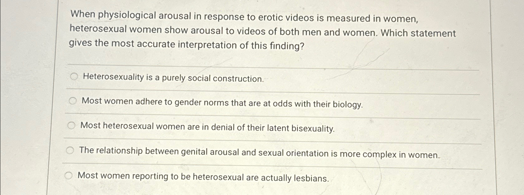 Solved When physiological arousal in response to erotic | Chegg.com