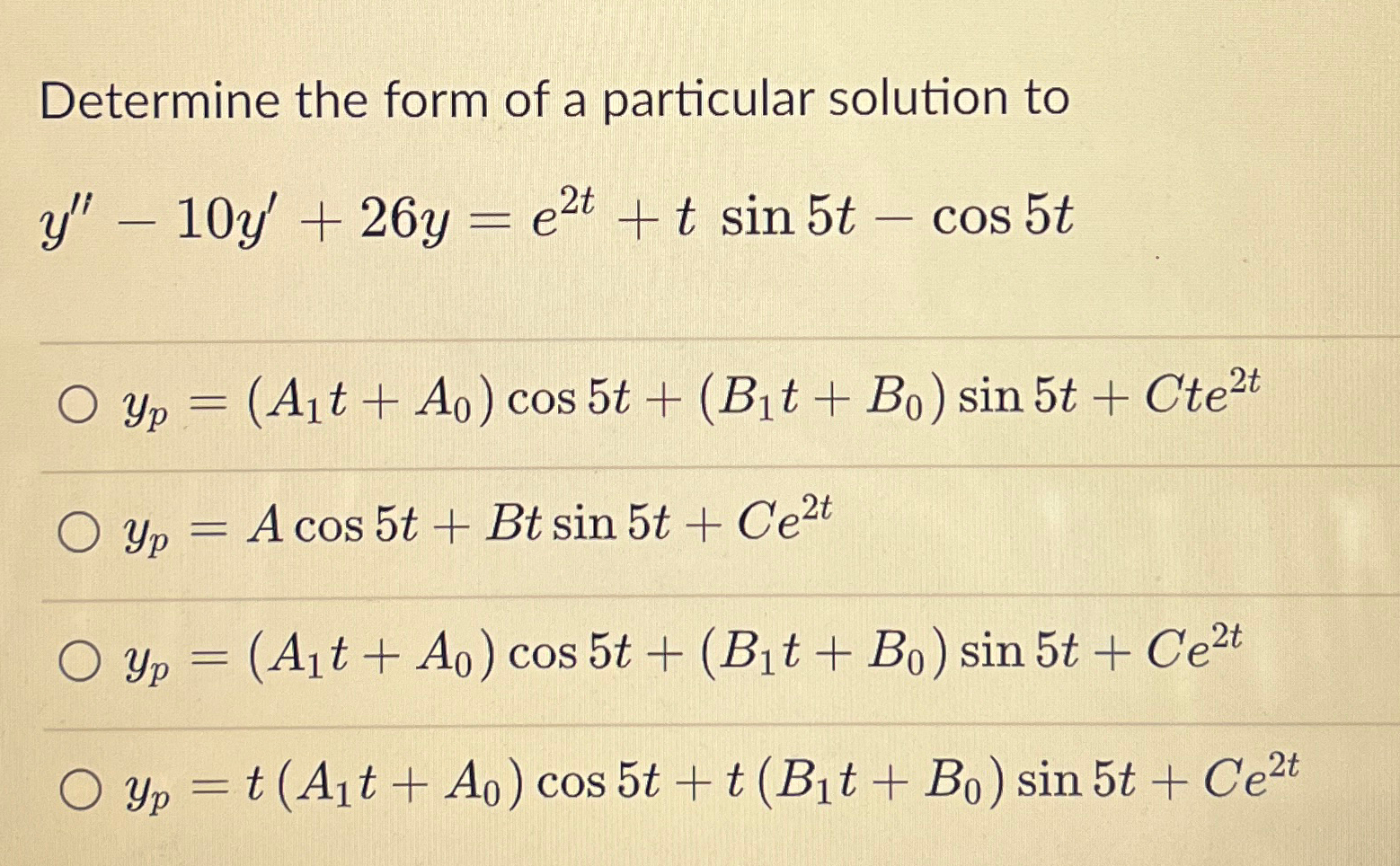 Solved Determine the form of a particular solution to | Chegg.com