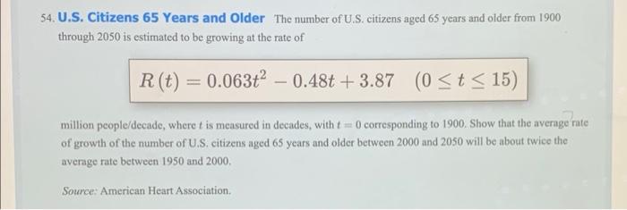 Solved 54. U.S. Citizens 65 Years and Older The number of | Chegg.com