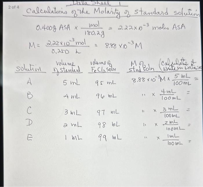 Solved Calculatoris of the Molarity of standard solution | Chegg.com