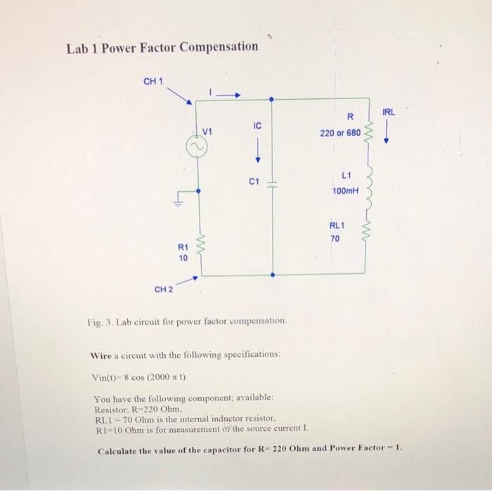 Solved Lab 1 Power Factor Compensation Fig. 3. Lab circuit | Chegg.com