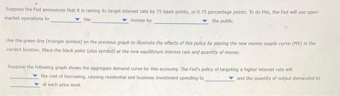 Suppose the Fed announces that it is raising its target interest rate by 75 basis points, or \( 0.75 \) percentage points. To