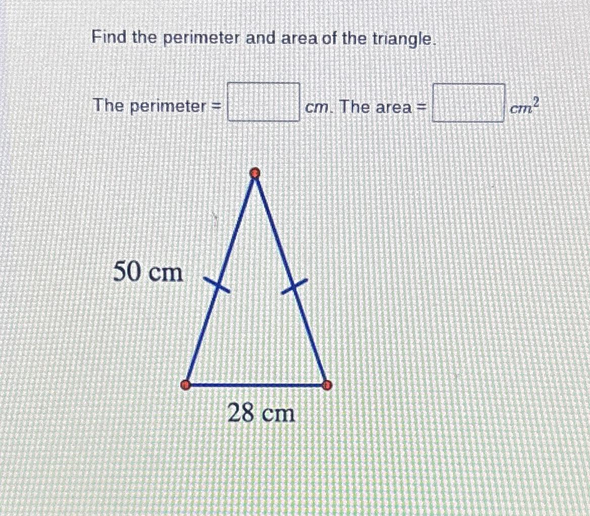 Solved Find the perimeter and area of the triangle.The | Chegg.com