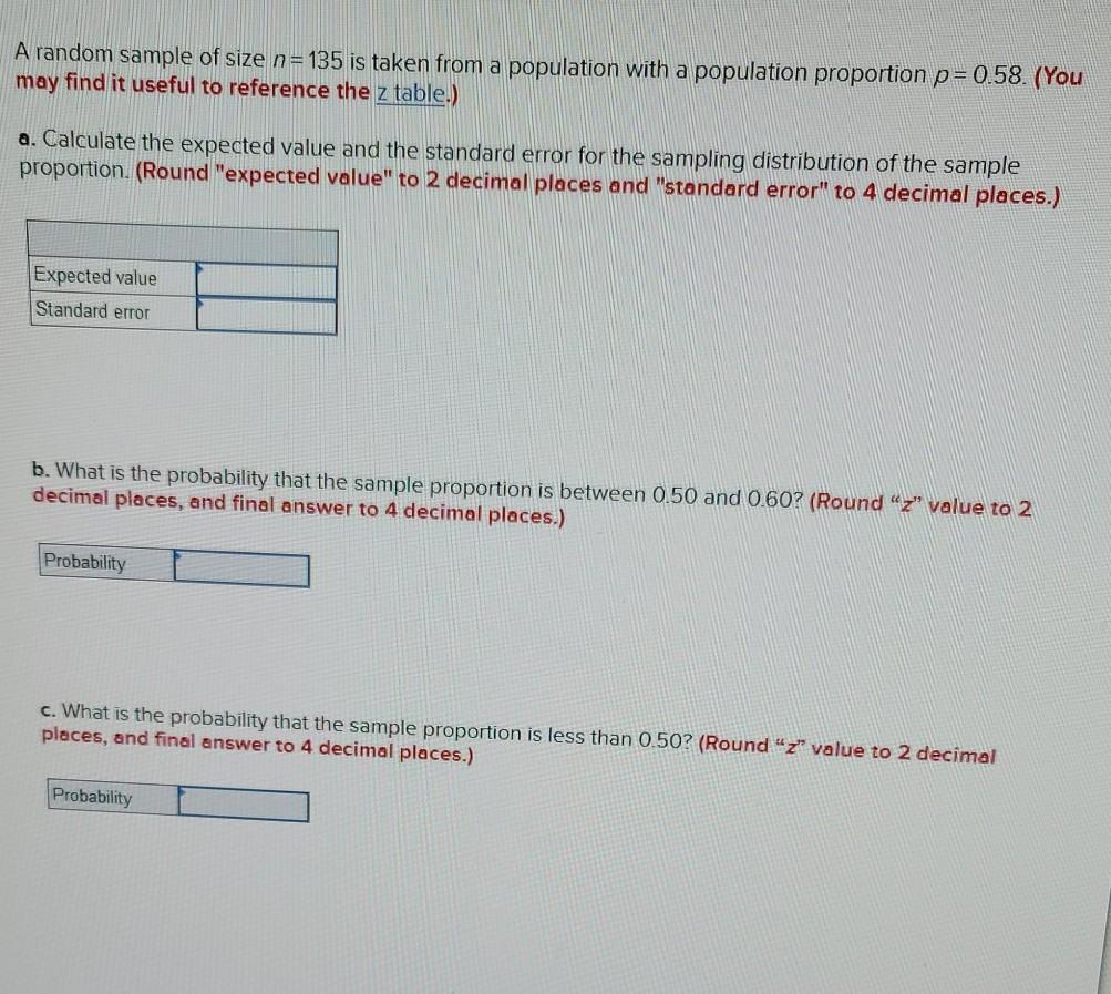 Solved A random sample of size n= 135 is taken from a | Chegg.com