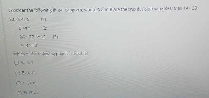 Solved Consider the following linear program, where A and B | Chegg.com