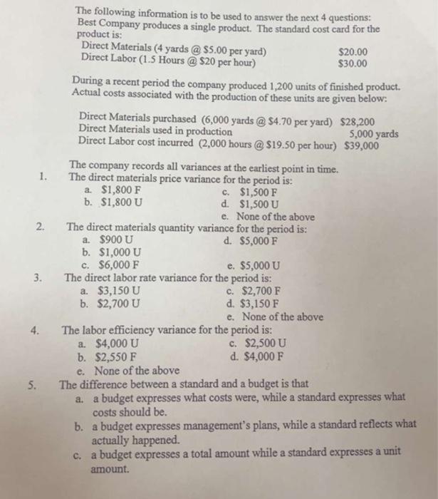 Solved 6. If actual costs are greater than standard costs,