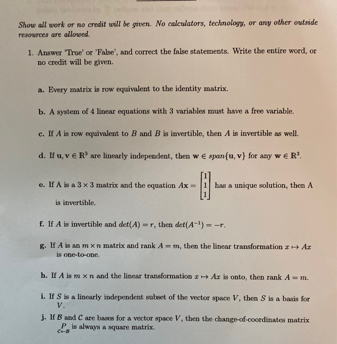 Solved Show all work or no credit will be given. No | Chegg.com