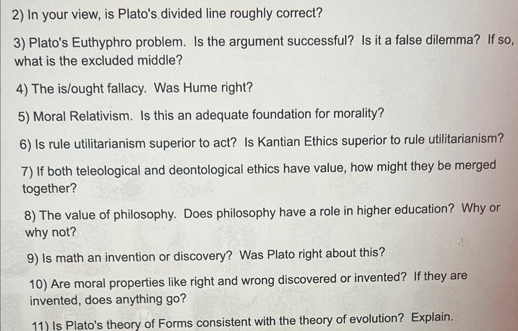 Solved 1) ﻿In your view, is Plato's divided line roughly | Chegg.com