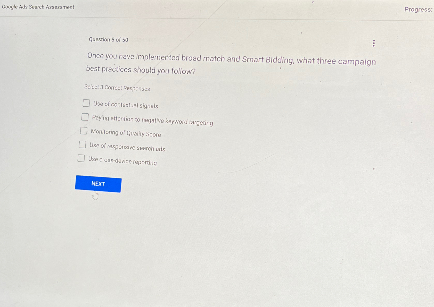 Solved Google Ads Search AssessmentProgressQuestion 8 ﻿of