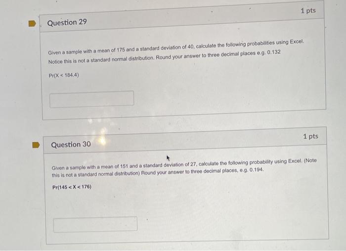Solved 1 pts Question 29 Given a sample with a mean of 175 | Chegg.com