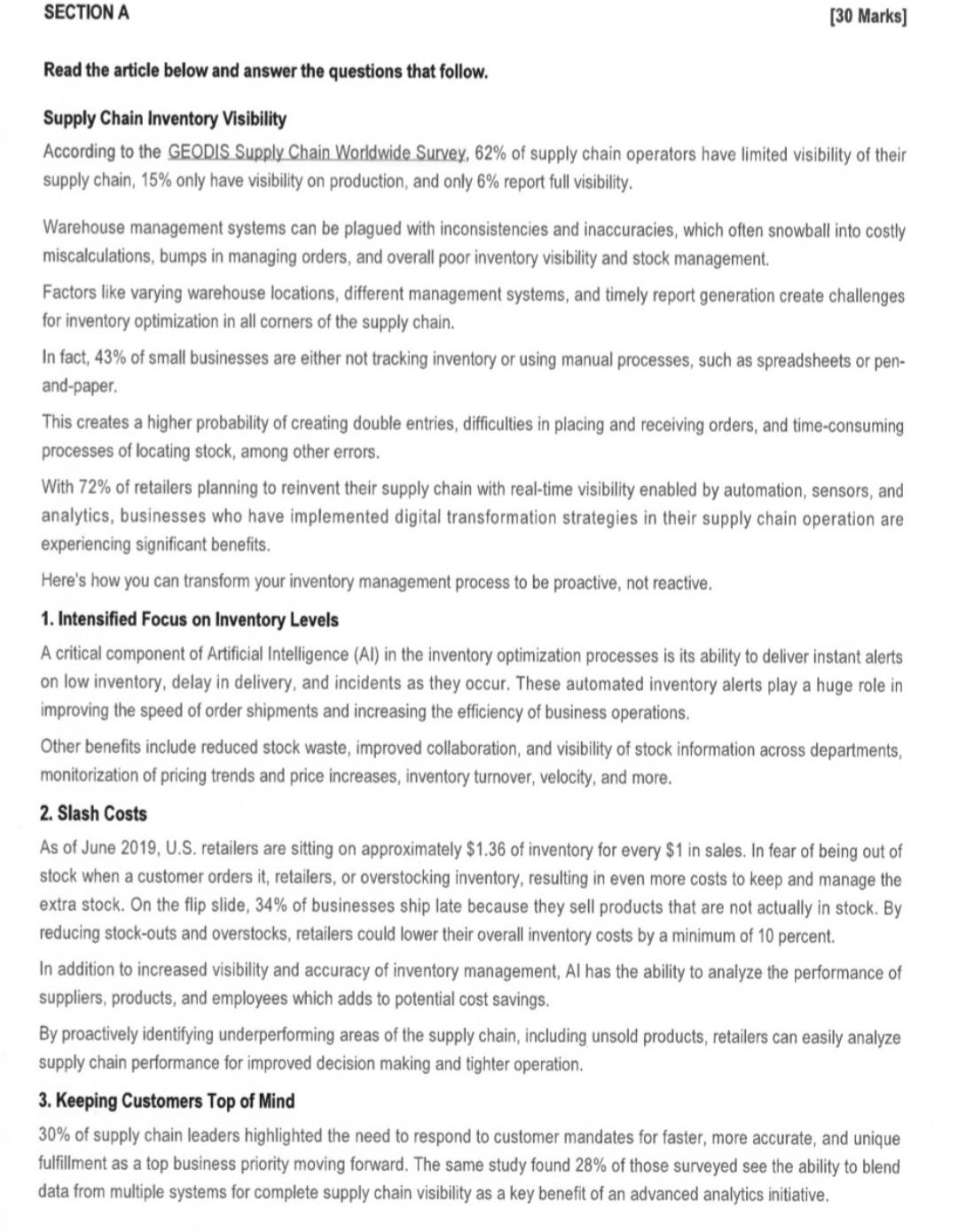 Solved SECTION A [30 Marks) Read the article below and | Chegg.com