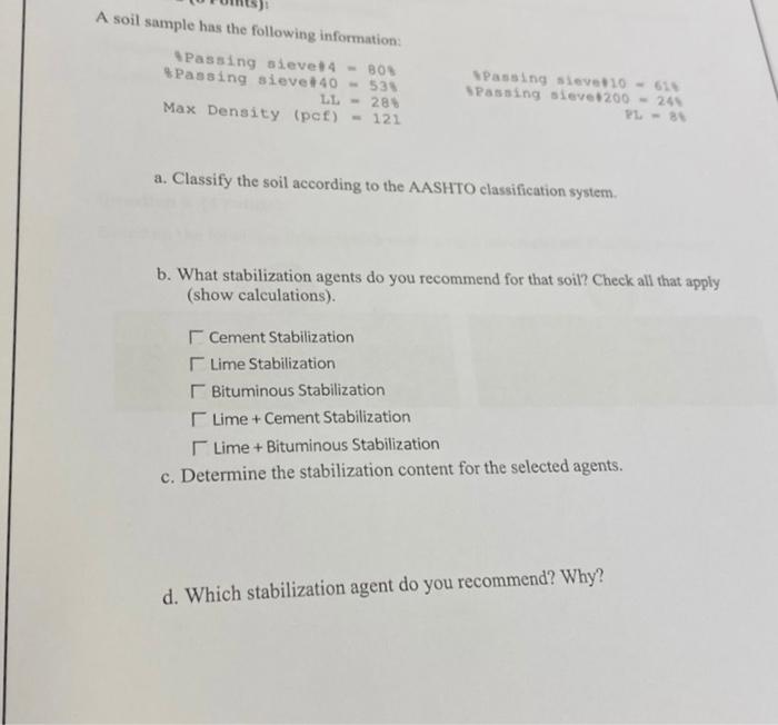 Solved A. Classify The Soil According To The AASHTO | Chegg.com