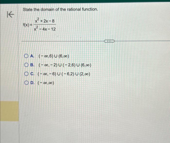 Solved State the domain of the rational function. | Chegg.com