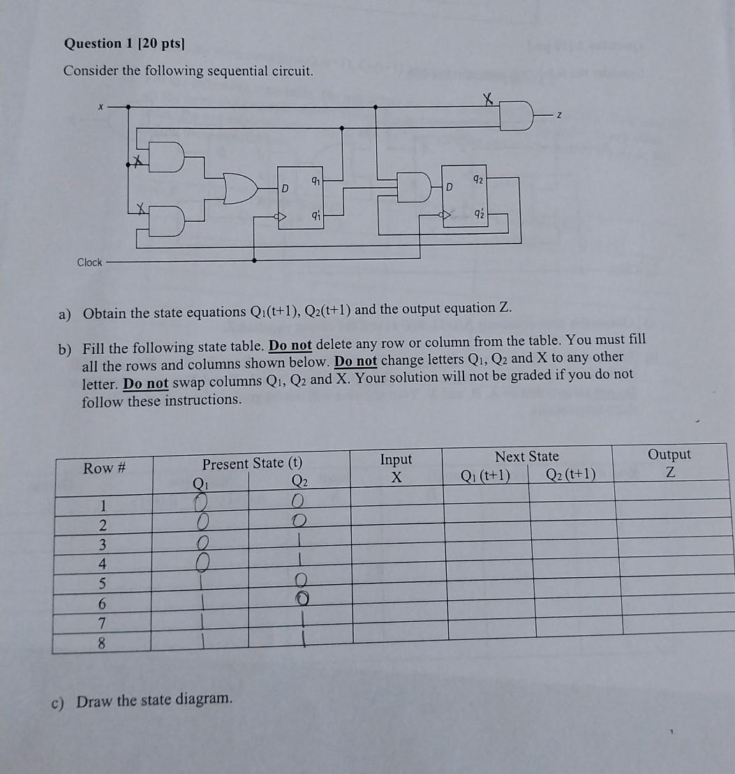 Solved Consider The Following Sequential Circuit. A) Obtain | Chegg.com