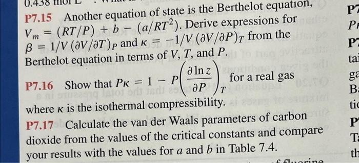 Solved P7.15 Another equation of state is the Bertherot