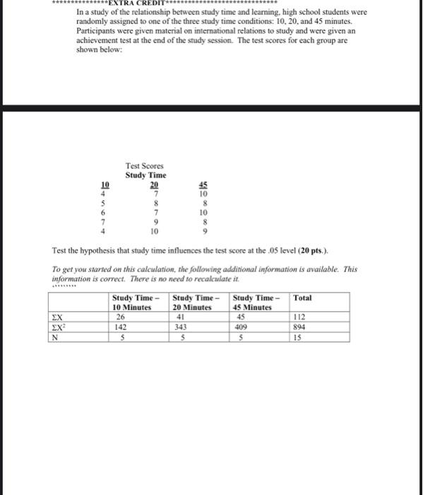 Solved In a study of the relationship between study time and | Chegg.com