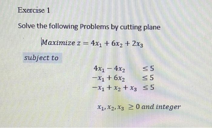 Solved Exercise 1 Solve the following Problems by cutting | Chegg.com